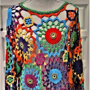 COLORFUL CROCHET/KNIT  BEADED WOMEN'S BOHO TOP-NEW